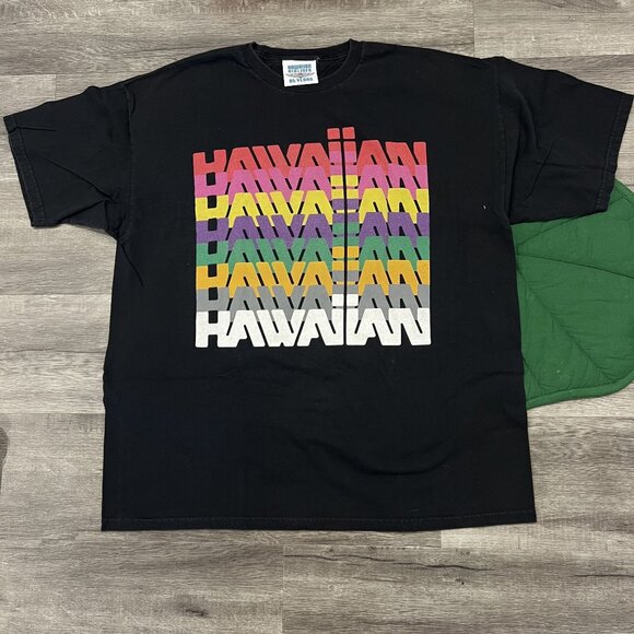 Hawaiian Airlines 85 Years Mens XL Black Retro Print Graphic Tee T-shirt - Picture 1 of 6